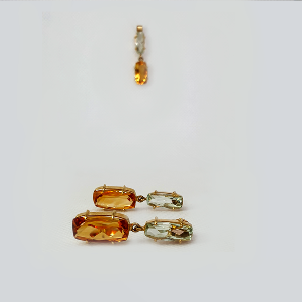 Juego Aretes y colgante Gemas talladas