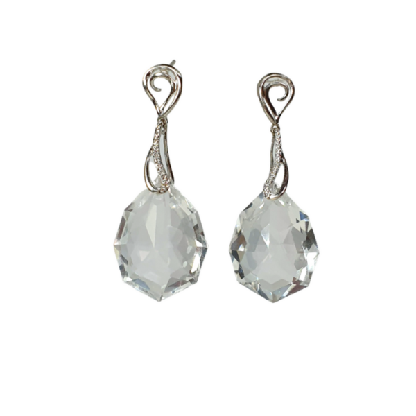 Aretes colgantes Zafiro blanco y Diamantes